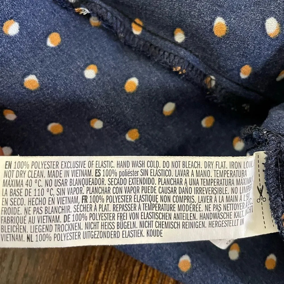 f21 blue wrap dress with orange polka dots ruffle trim - Picture 6 of 13